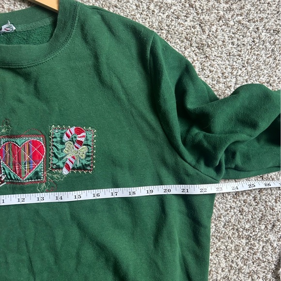 Green Holiday Sweatshirt with Festive Patches Ugly Christmas Sweater Casual - Picture 4 of 5